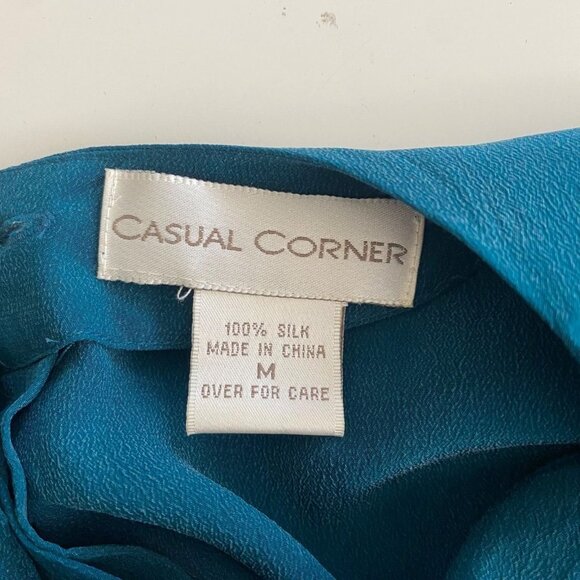 Casual Corner Blouse Teal Blue 100% Silk Top Button Back Short Sleeve Size M - Picture 3 of 5